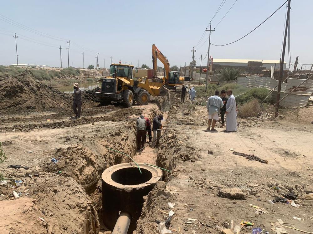 Sewage pipe trench installation in Al-Jibayish
